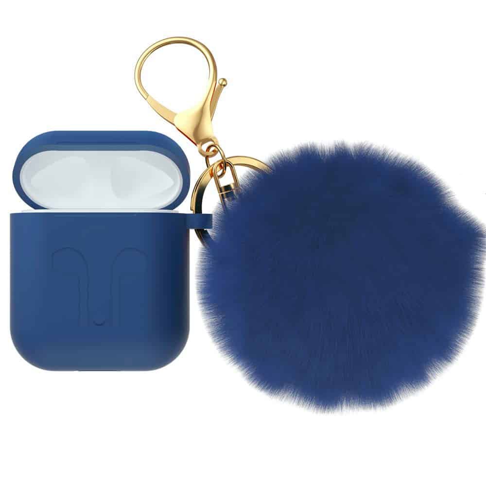 airpods faux fur ball case cover with keychain (2)