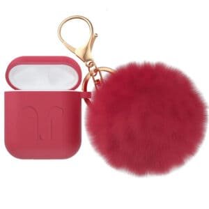 airpods faux fur ball case cover with keychain (5)
