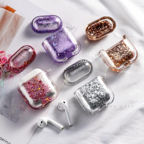 airpods liquid glitter sparkle case with key chain (4)