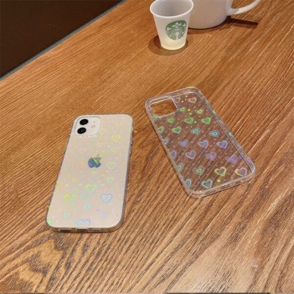 gradient holographic heart phone case