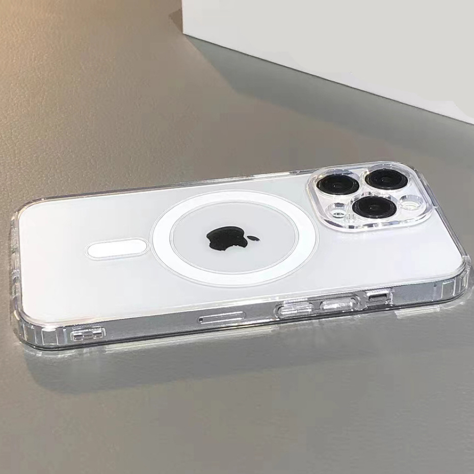 magsafe compatible clear pc phone case with lens glass film